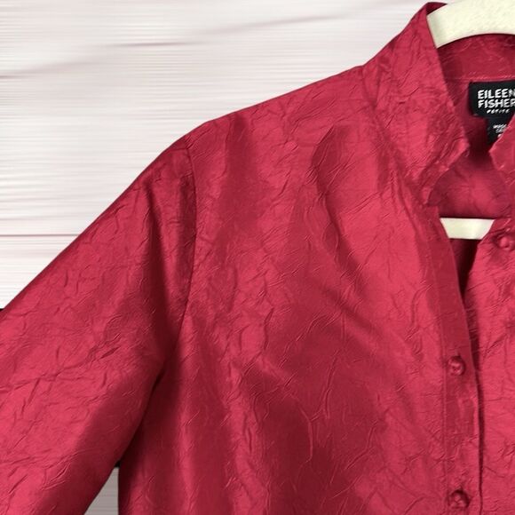 NWOT Eileen Fisher Vine Red Textured Silk Blouse Chinese Style Relaxed S petite - Picture 8 of 12